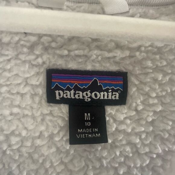 Patagonia White Sherpa Deep Fleece Full Zip Vest Girls Size Medium 10 - Picture 2 of 4